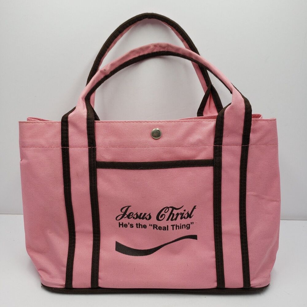 Jesus Christ Hes the Real Thing Pink Canvas Mini Tote Bag Bible Cover Parody